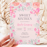 Floral botanical garden pink peach sweet 16 invitation<br><div class="desc">A pretty Floral botanical garden pink peach Sweet 16 birthday invitation featuring hand painted pink,  peach,  green and gray garden flowers with elegant soft pastel greenery on pastel light blush pink background.</div>