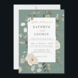 Floral Botanical Greenery Gold Calligraphy Wedding Invitation<br><div class="desc">Design features a beautiful medley of pale floral and muted greenery of coral, ivory, champagne, and sage, framed in dusty green botanical foliage - all for your upcoming wedding ceremonies and special events. Along with the soft bouquet, the gold calligraphy wedding script evokes a romantic sense of being. Easily customize...</div>