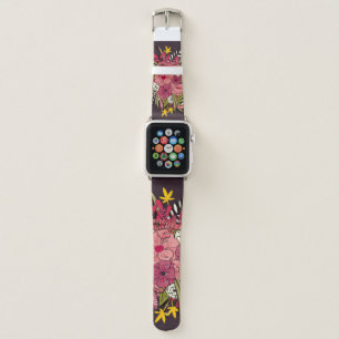 Floral botanical hand drawn vibrant vintage illust apple watch band