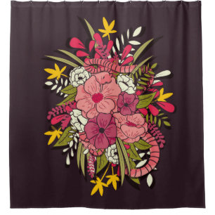 Floral botanical hand drawn vibrant vintage illust shower curtain