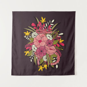 Floral botanical hand drawn vibrant vintage illust tapestry