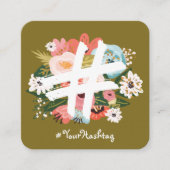 Floral Botanical Hashtag Olive Green Social Media Square Business Card (Front)