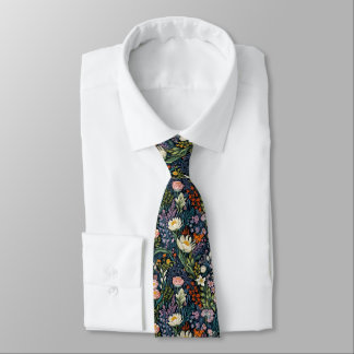 Floral botanical illustration neck tie