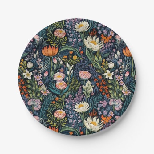 Floral botanical illustration paper plates