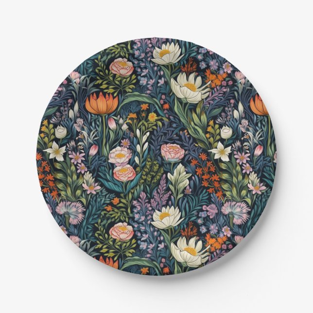 Floral botanical illustration paper plates (Front)