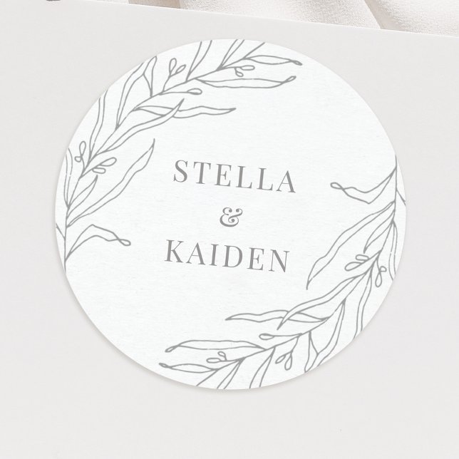 Floral Botanical Leaves Drawing Elegant Modern Classic Round Sticker (Creator Uploaded)
