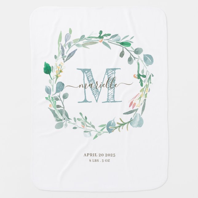 Floral Botanical Leaves Girl Nursery Baby Blanket (Front)