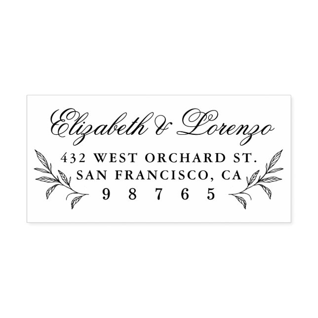 Floral Botanical Leaves Wedding Return Address Rubber Stamp (Imprint)
