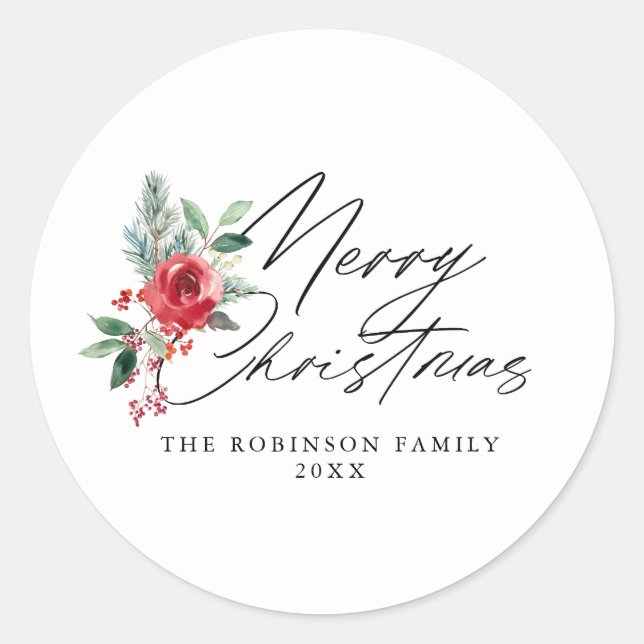 Floral botanical merry christmas sticker (Front)