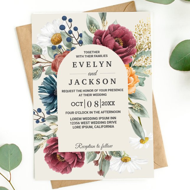 Floral Botanical Modern Rustic Boho Wedding Invitation (Creator Uploaded)