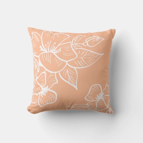 Floral Botanical Modern Trendy Peach White  Throw Pillow