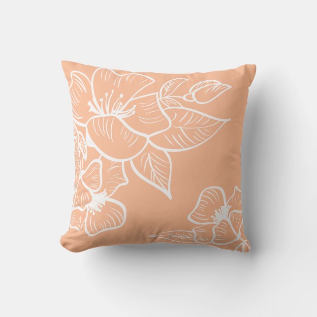 Floral Botanical Modern Trendy Peach White  Throw Pillow (Front)