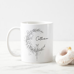 Floral Botanical Monogram Custom Text Elegant Co Coffee Mug