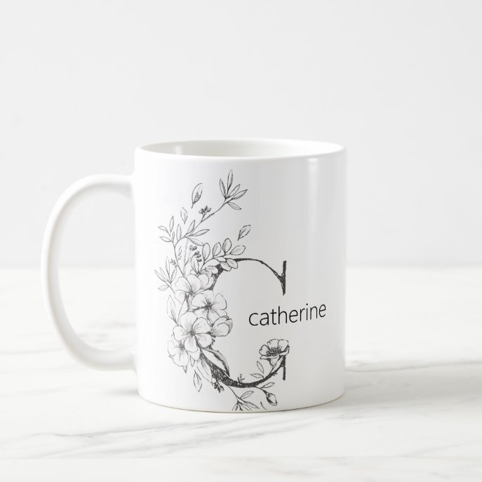 Floral Botanical Monogram | Custom Text Elegant Co Coffee Mug