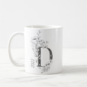 Floral Botanical Monogram Custom Text Elegant Co Coffee Mug
