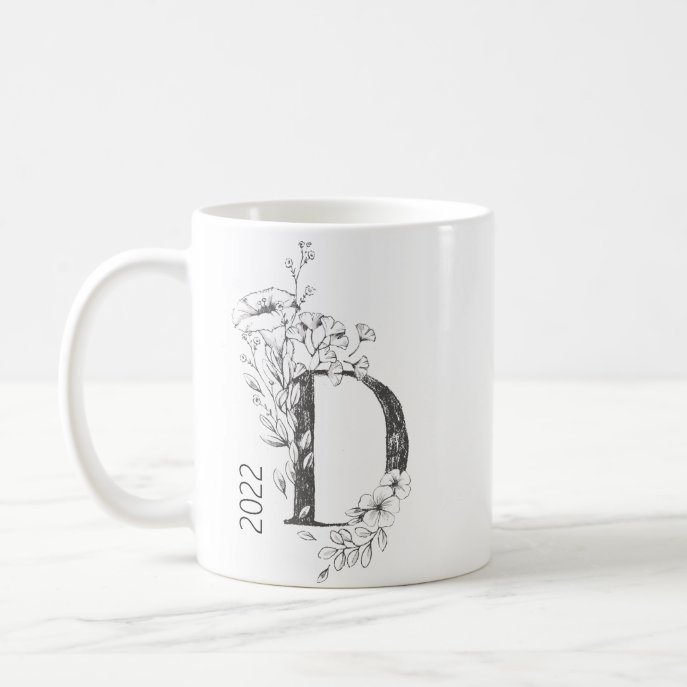 Floral Botanical Monogram | Custom Text Elegant Co Coffee Mug
