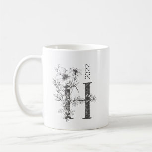 Floral Botanical Monogram Custom Text Elegant Coffee Mug