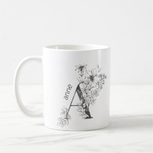 Floral Botanical Monogram Custom Text Elegant Coffee Mug