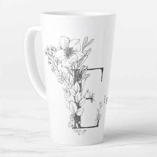 Floral Botanical Monogram E Custom Text Elegant Latte Mug