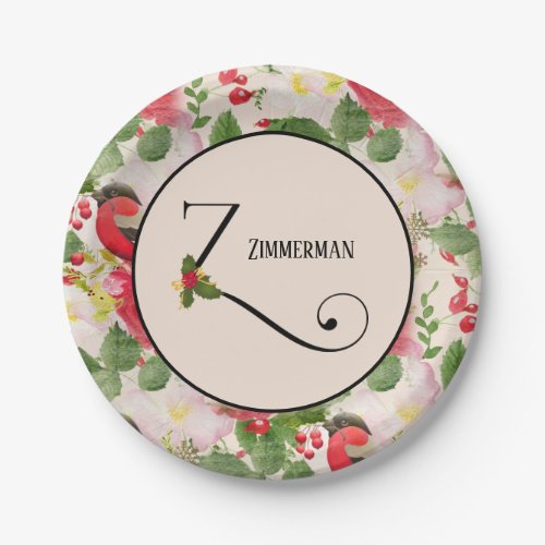 Floral Botanical Monogram Initial Z Holiday Paper Plates