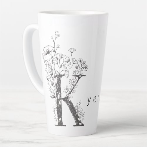 Floral Botanical Monogram K Custom Text Elegant Latte Mug