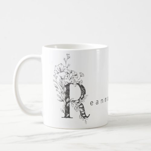 Floral Botanical Monogram R Custom Text Elegant Coffee Mug