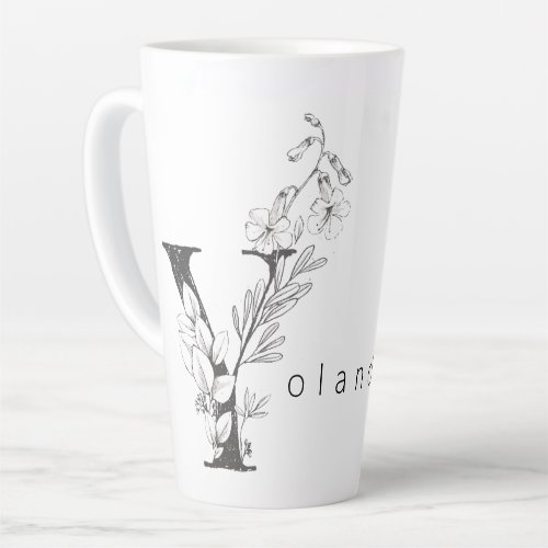 Floral Botanical Monogram Y Custom Text Elegant Latte Mug