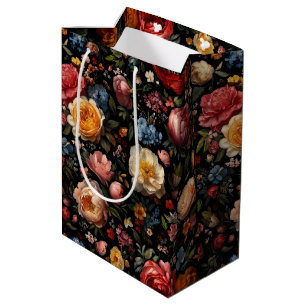 Floral Botanical Moody Black Dutch Fine Art Flower Medium Gift Bag