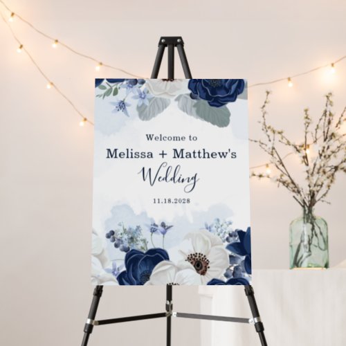 Floral Botanical Navy Blue Wedding Foam Board