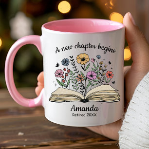 Floral Botanical Open Book Coworker Retirement Mug