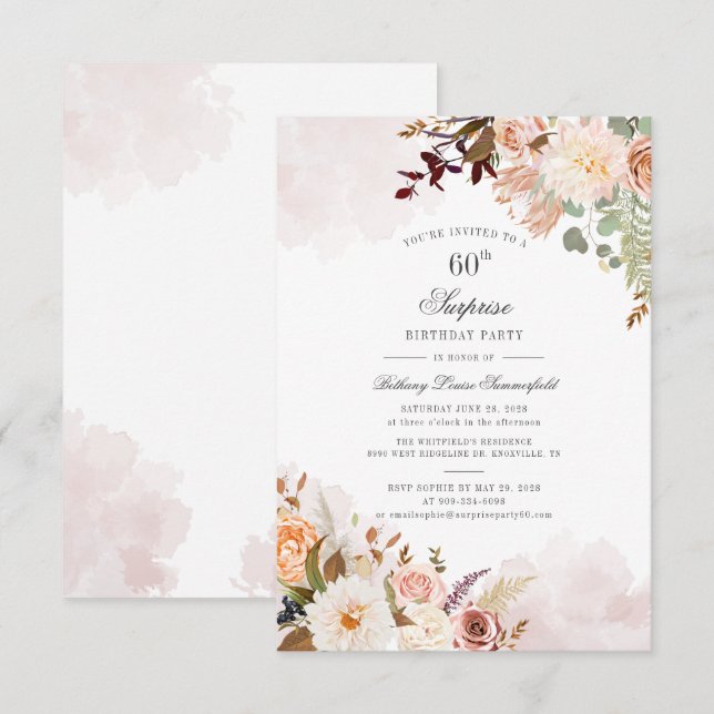 Floral Botanical Pastel 60th Birthday Party Invitation (Front/Back)