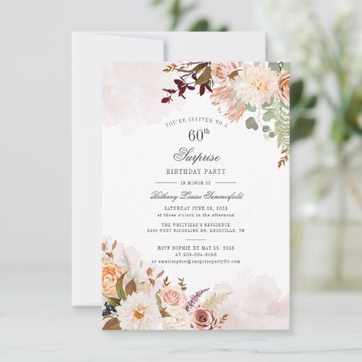 Floral Botanical Pastel 60th Birthday Party Invitation | Zazzle