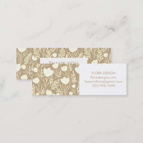 Floral Botanical Pattern Beige Order Thank You  Mini Business Card