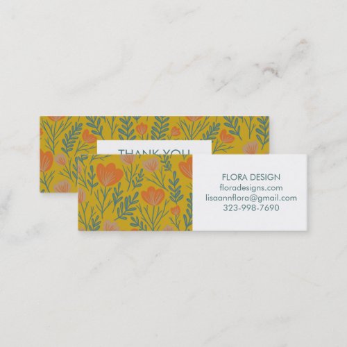 Floral Botanical Pattern Mustard Order Thank You  Mini Business Card