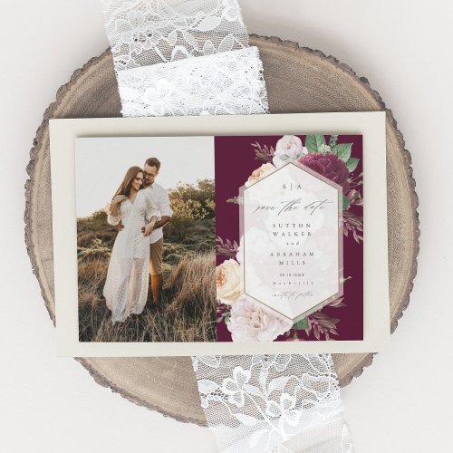 Floral Botanical Photo Wedding Save the Date Invitation