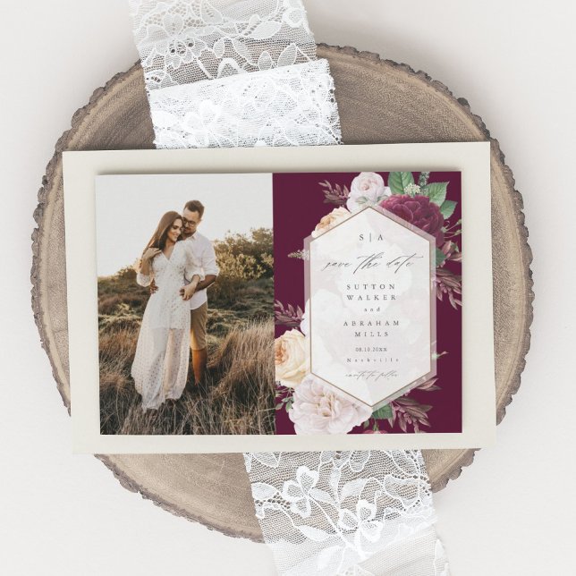 Floral Botanical Photo Wedding Save the Date Invitation (Creator Uploaded)