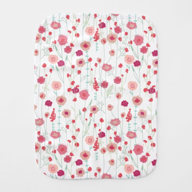 Floral Botanical Pink Baby Burp Cloth (Front)