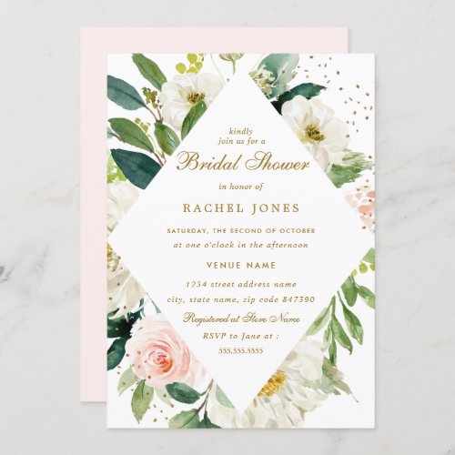 Floral Botanical Pink Blush Gold Bridal Shower Invitation