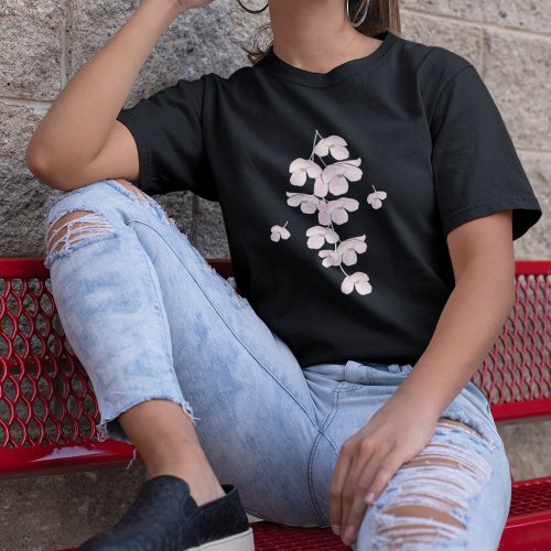 Floral Botanical Pink Cherry Blossoms Cute  T_Shirt