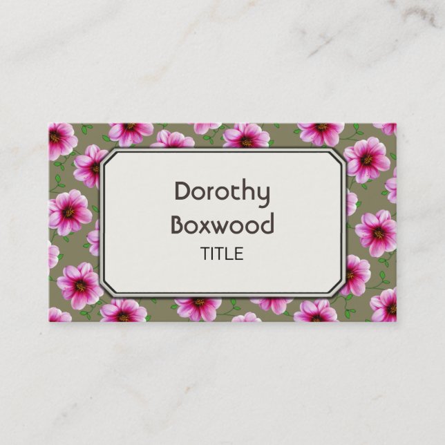Floral Botanical Pink Garden Flower Customizable Business Card (Front)
