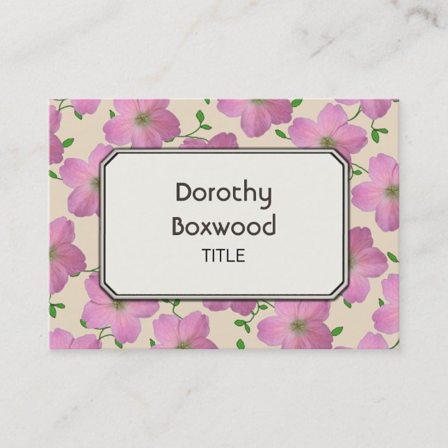 Floral Botanical Pink Geranium Customizable Business Card (Front)