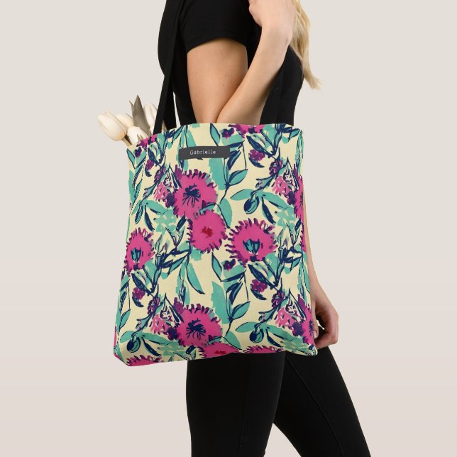 Floral Botanical Pink Tote Bag (Close Up)