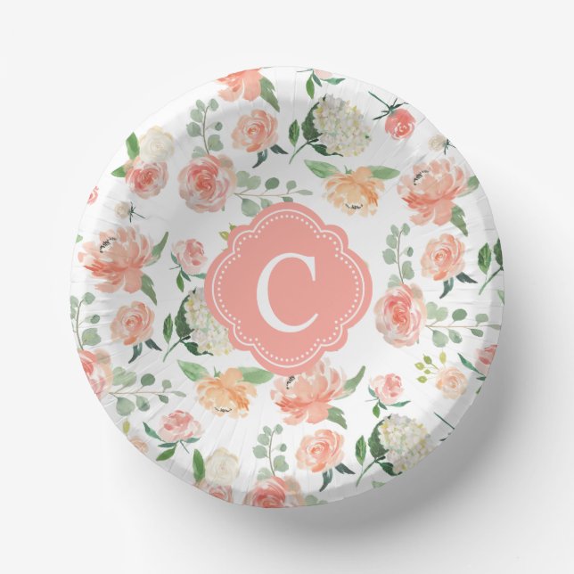 Floral Botanical Print with Your Monogram Paper Bowls (Front)