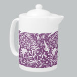 Floral Botanical Purple and White Teapot<br><div class="desc">Pretty floral botanical silhouettes of nature,  white foliage,  leaves and flowers on a purple background.  Original art by Nic Squirrell.</div>