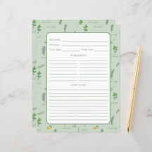 Floral Botanical Recipe Binder Page