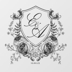Floral Botanical Rose Crest Monogram Wedding Floor Decals