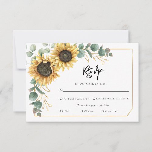 Floral Botanical Script Sunflower Wedding RSVP Card