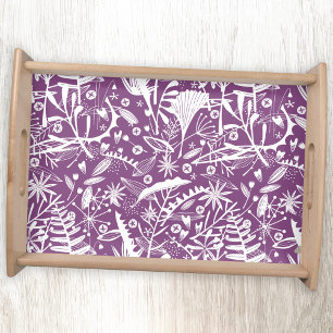 Floral Botanical Silhouettes Purple and White Serving Tray