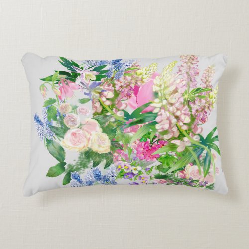 Floral botanical spring flowers accent pillow