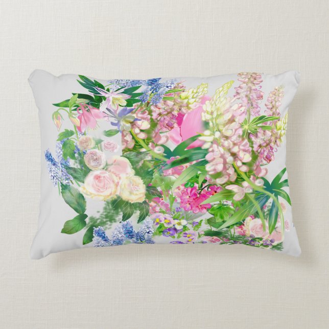 Floral botanical spring flowers accent pillow (Front)